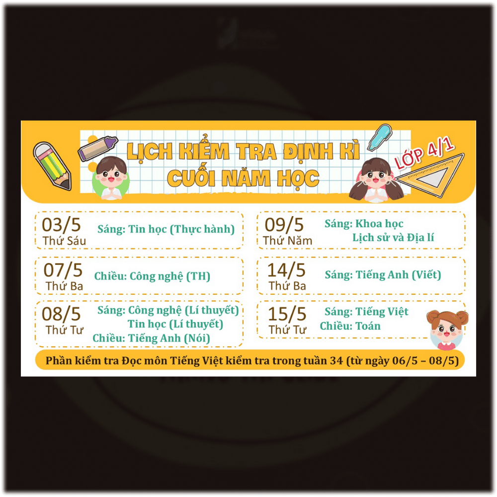 Powerpoint lịch kiểm tra cuối năm học
